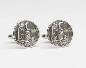Owl Sterling Silver Cufflinks: Rustic Nature Inspired Jewelry, Handmade Craftsmanship Moon, Mens Gift.Forest Cufflinks.Big Size