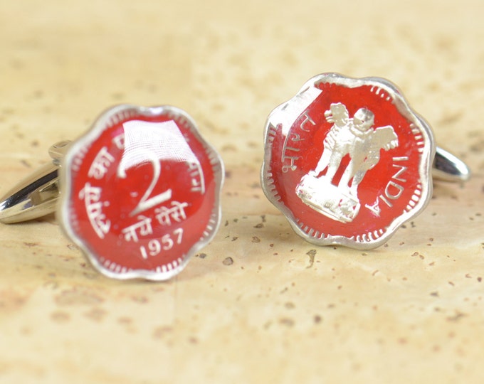 Enamel  Cufflinks-India Coin-Cufflinks.Mens gift Coin Collector Gifts,Dad Coin Gift,Upcycled,mens gift accessories jewelry