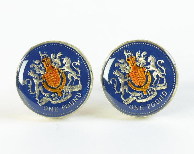 Enamel coin pound  Cufflinks.United Kingdom.Great Britain Coin Collector Gifts,Dad Coin Gift,Upcycled,mens gift accessories jewelry