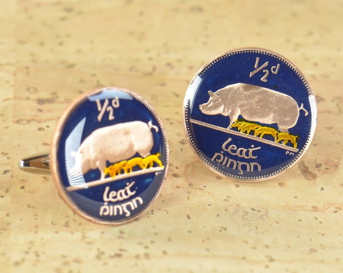 Ireland Cufflinks - Antique enamel coins.Big size Coin Collector Gifts,Dad Coin Gift,Upcycled,mens gift accessories jewelry