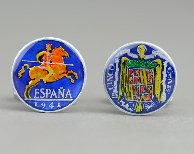Spanish Cufflinks - Antique coins - Gemelos peseta España Spain Coin Collector Gifts,Dad Coin Gift,Upcycled,mens gift accessories jewelry