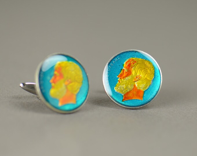 Greece Aristotle Cufflinks coin.Big Size Coin Collector Gifts,Dad Coin Gift,Upcycled,mens gift accessories jewelry