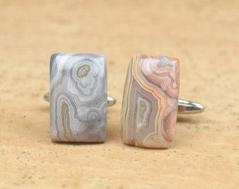 Crazy lace Agate and stainless steel Gemstone Cufflinks-Mens gifts-Men accessories-Men gift