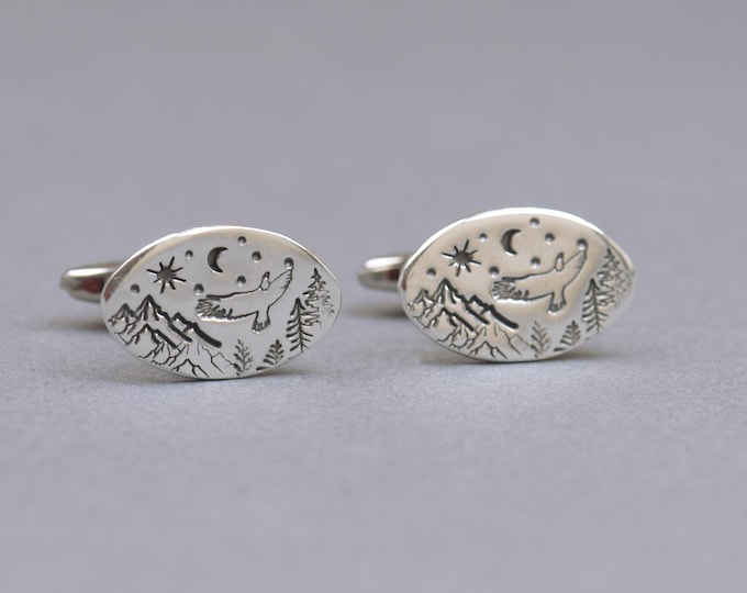 Eagle silver cufflinks.Men accessories,Cuff links-sterling silver and stainless steel. Eagle,wild life cufflinks.Mountain Cufflinks