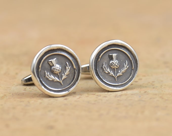 Sterling silver Vintage Wax seal Scottish Thistle Wax Seal cufflinks.Artisan handmade cufflinks .Ancient jewelry