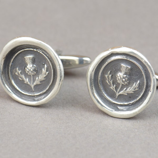 Sterling silver Vintage Wax seal Scottish Thistle Wax Seal cufflinks.Artisan handmade cufflinks .Ancient jewelry