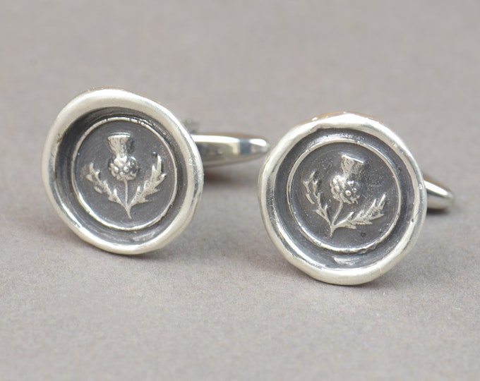 Sterling silver Vintage Wax seal Scottish Thistle Wax Seal cufflinks.Artisan handmade cufflinks .Ancient jewelry