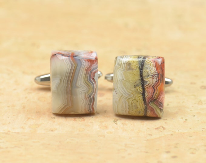 Crazy lace Agate and stainless steel Gemstone Cufflinks-Mens gifts-Men accessories-Men gift