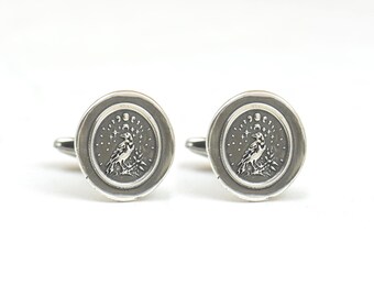 Raven sterling silver cufflinks.Men accessories,Magical Cufflinks,Mistic Cufflinks.Mystery cufflinks.Spiritual cufflinks.Moon