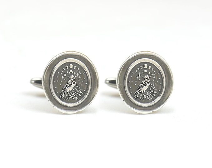 Raven sterling silver cufflinks.Men accessories,Magical Cufflinks,Mistic Cufflinks.Mystery cufflinks.Spiritual cufflinks.Moon