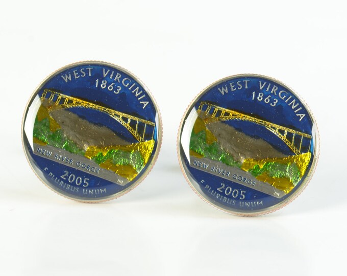 Cufflinks West Virginia Quarter. Enamelled cuff links.Stainless steel leg.Coin cufflinks.USA