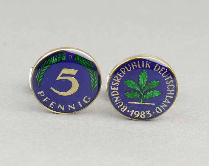 Men Cufflinks Germany enamel Coin.5 Pfennig Coin Collector Gifts,Dad Coin Gift,Upcycled,mens gift accessories jewelry