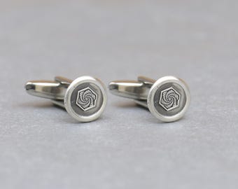 Sterling silver Cufflinks - Spiral Motif Handmade Jewelry - Sterling Silver and stainless steel, Groom Gift.