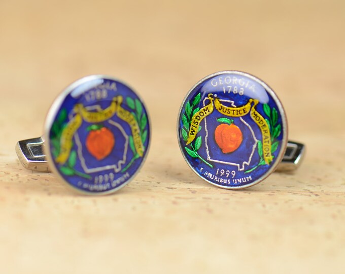 Cufflinks Georgia coin men United States Coin Collector Gifts,Dad Coin Gift,Upcycled,mens gift accessories jewelry