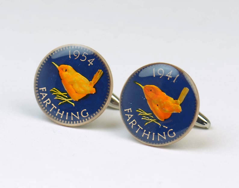 Farthing Bird Coin Cufflinks.United Kingdom.Great Britain Coin Collector Gifts,Dad Coin Gift,Upcycled,mens gift accessories jewelry