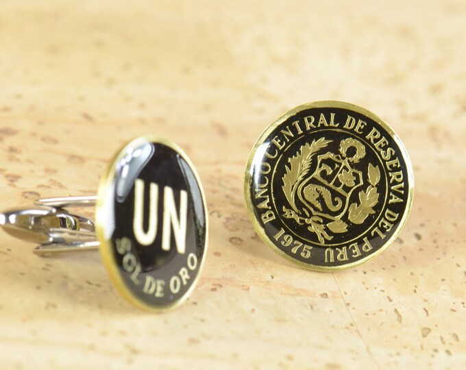Peru coins Cufflinks Un sol de Oro Coin Collector Gifts,Dad Coin Gift,Upcycled,mens gift accessories jewelry