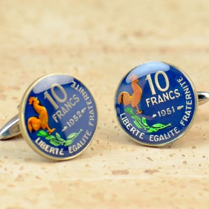 Cufflinks France enamel 10 Francs Coin Coin Collector Gifts,Dad Coin Gift,Upcycled,mens gift accessories jewelry