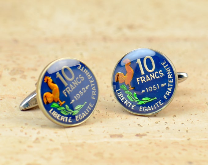 Cufflinks France enamel 10 Francs Coin Coin Collector Gifts,Dad Coin Gift,Upcycled,mens gift accessories jewelry
