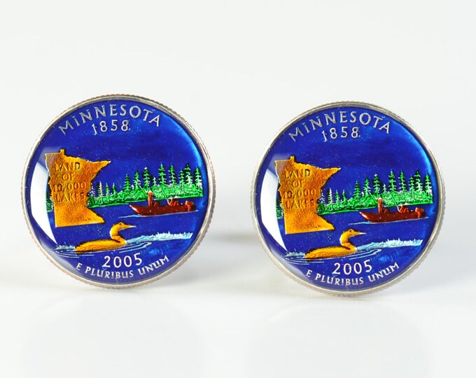 Cufflinks Minnesota Quarter. Enamelled cuff links.Stainless steel leg.Coin cufflinks.USA