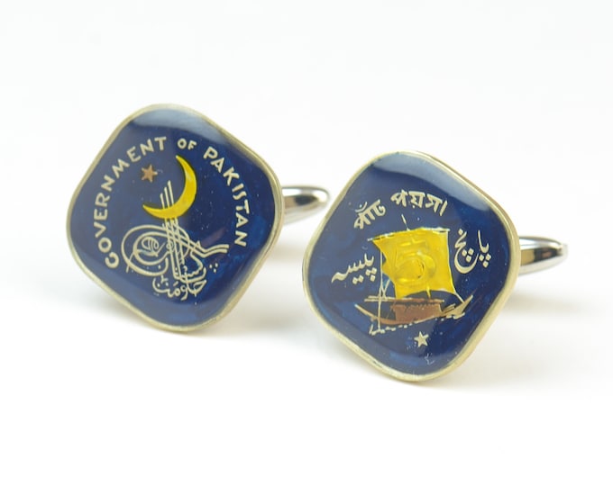 Enamel  Cufflinks-Pakistan Coin Coin Collector Gifts,Dad Coin Gift,Upcycled,mens gift accessories jewelry