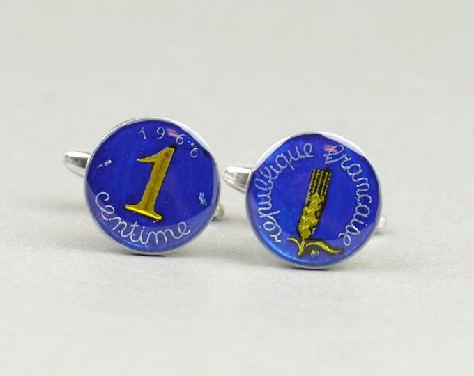 Cufflinks France enamel Coin Coin Collector Gifts,Dad Coin Gift,Upcycled,mens gift accessories jewelry