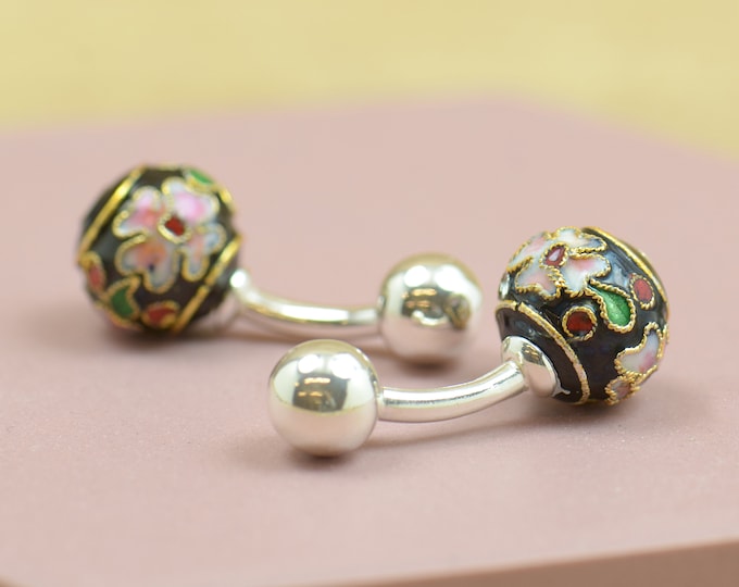 Cufflinks made with a cloisonne enamel piece and sterling silver prong.Men or women accessories- Japanese