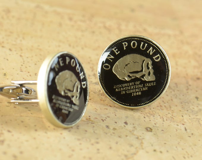 Cufflinks Pound Coin Gibraltar.United kingdom - Neandertal Coin Collector Gifts,Dad Coin Gift,Upcycled,mens gift accessories jewelry