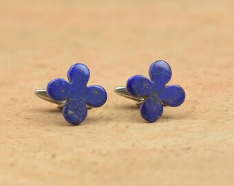 Lapis Lazuli Gemstone Cufflinks.Lapis carved flower cufflinks