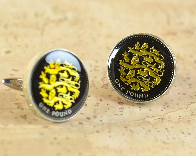Enamel coin pound Lions Cufflinks.United Kingdom.Great Britain Cuff links mens accessories jewelry gift