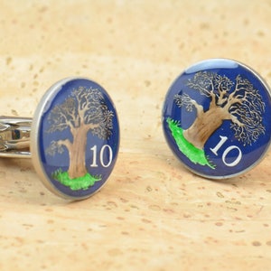 Cufflinks Zimbabwe enamel Coin. Tree of life Coin Collector Gifts,Dad Coin Gift,Upcycled,mens gift accessories jewelry