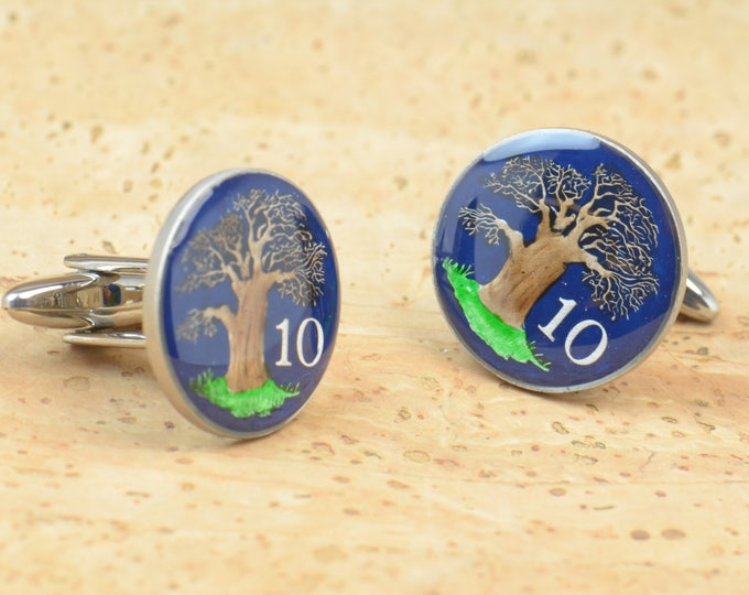 Cufflinks Zimbabwe enamel Coin. Tree of life Coin Collector Gifts,Dad Coin Gift,Upcycled,mens gift accessories jewelry