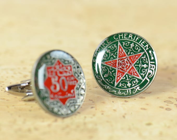Cufflinks Morocco enamel Coin Coin Collector Gifts,Dad Coin Gift,Upcycled,mens gift accessories jewelry