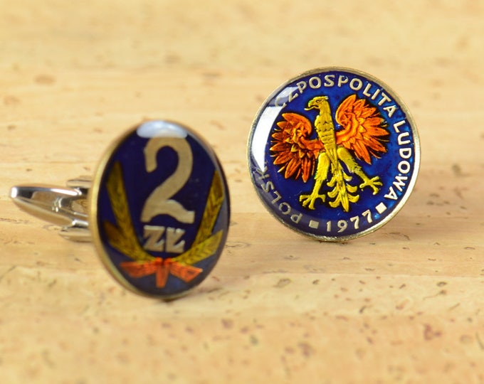 Enamel  Cufflinks-Poland Coin Coin Collector Gifts,Dad Coin Gift,Upcycled,mens gift accessories jewelry