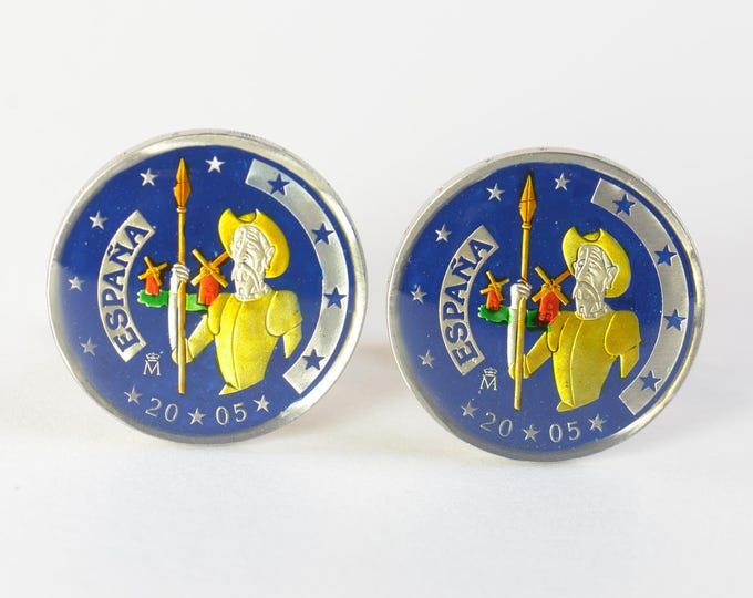 Quixote 2 euro Cufflinks coins.Spain.Big size coin Mens accessories jewelry gift