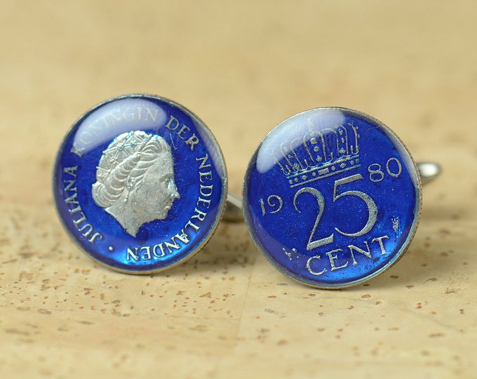 Netherlands 25 cents Cufflinks Coins Holland Coin Collector Gifts,Dad Coin Gift,Upcycled,mens gift accessories jewelry