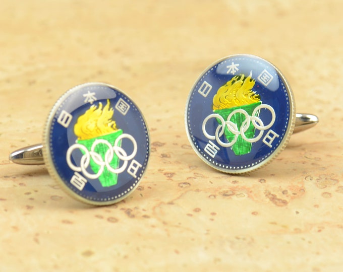 Sterling silver antique coin - Cufflinks  Japan- Olympic games coins