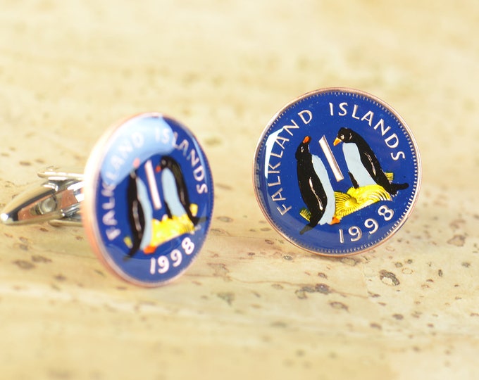 Cufflinks  Falkland Islands Penguin Coin Coin Collector Gifts,Dad Coin Gift,Upcycled,mens gift accessories jewelry