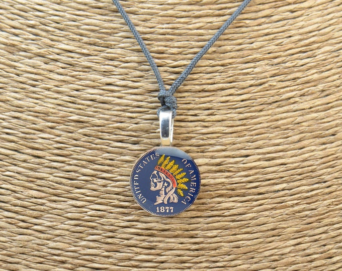 Skull hobo cent Coin jewelry. Necklace . Coin pendant. Mens gift.Unisex.Enameled coin,handpainted.