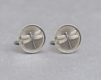Dragonfly Cufflinks Men Accessories: Nature Inspired Design, Sterling Silver Handmade,  , Wedding and Groom Gifts