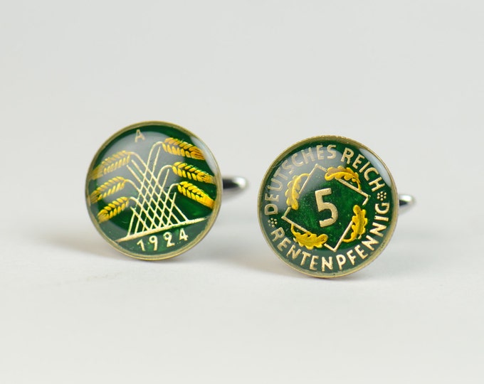 Men Cufflinks Germany enamel Coin.Accessories for men or women.Vintage coin 20’ .Antique cufflinks