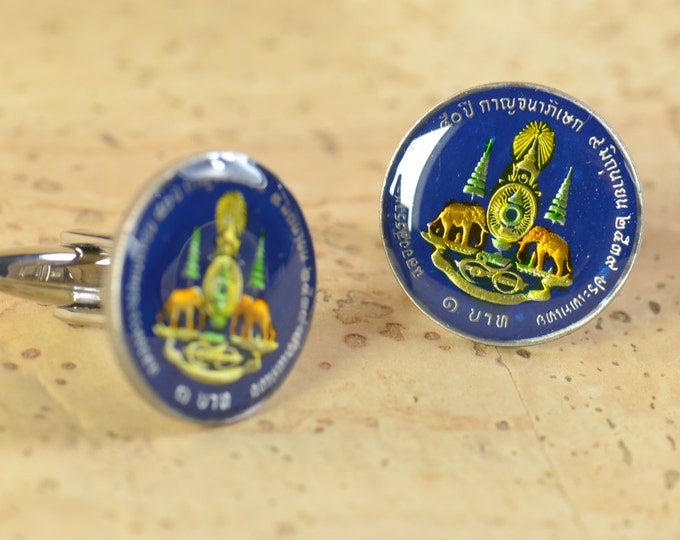 Cufflinks Thailand enamel Coin Coin Collector Gifts,Dad Coin Gift,Upcycled,mens gift accessories jewelry