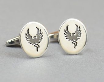 Phoenix sterling silver cufflinks.Men accessories,Cuff links-Recovering Cufflinks.Birds lovers Cufflinks