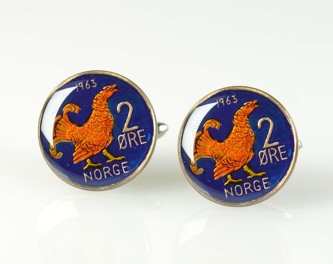 Cufflinks Norway enamel Cock Coin Coin Collector Gifts,Dad Coin Gift,Upcycled,mens gift accessories jewelry