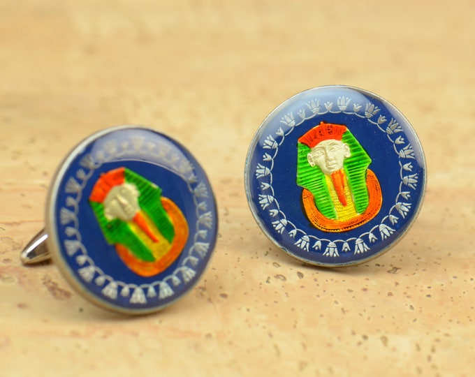 Cufflinks Egypt enamel Coin.Tutankamon-Big Size Coin Collector Gifts,Dad Coin Gift,Upcycled,mens gift accessories jewelry