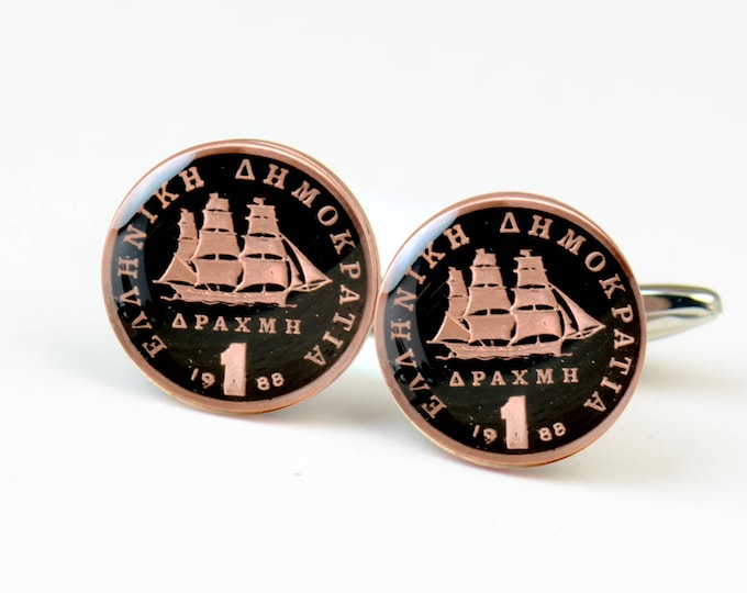 Sailing Cufflinks Greece coins Coin Collector Gifts,Dad Coin Gift,Upcycled,mens gift accessories jewelry