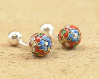 Cufflinks made with a cloisonne enamel piece and sterling silver prong.Men or women accessories- Japanese