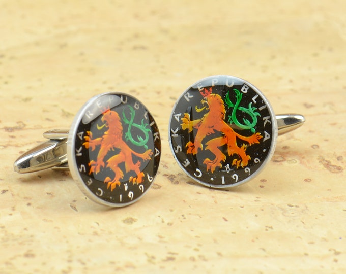 Cufflinks Czech Republic  enamel Coin Coin Collector Gifts,Dad Coin Gift,Upcycled,mens gift accessories jewelry