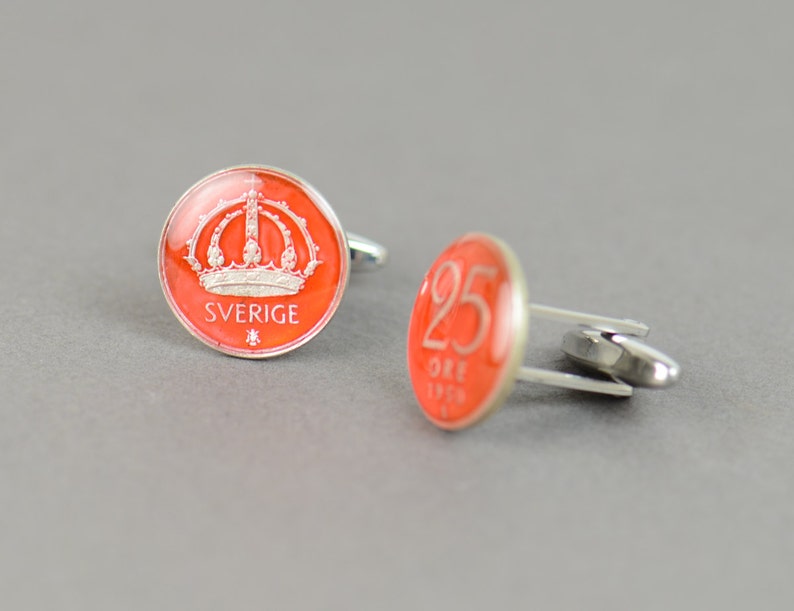 Cufflinks Sweden Sterling silver enamel Coin Coin Collector Gifts,Dad Coin Gift,Upcycled,mens gift accessories jewelry