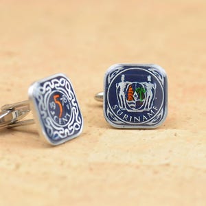 Enamel  Cufflinks- Suriname Coin-mens accessories cuff links jewelry gift