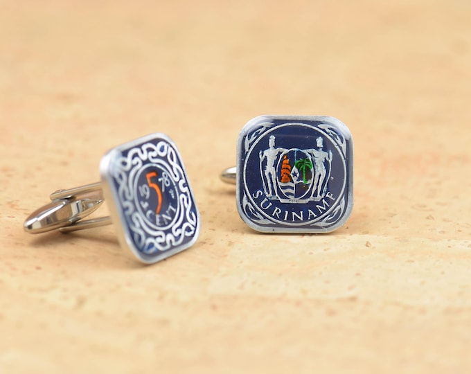 Enamel  Cufflinks- Suriname Coin-mens accessories cuff links jewelry gift